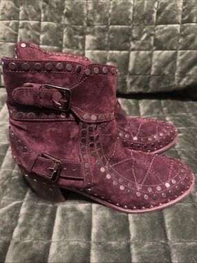 Laurence Dacade Plum Suede Studded Ankle Booties